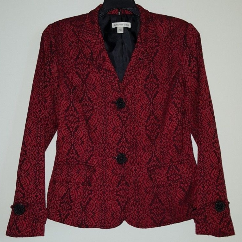 Coldwater Creek Red & Black Jacquard Blazer, Sz. 8